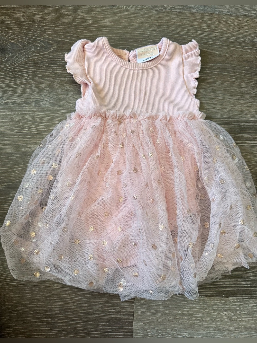 Baby Girl Pink Tulle Dress with Gold Dot Overlay